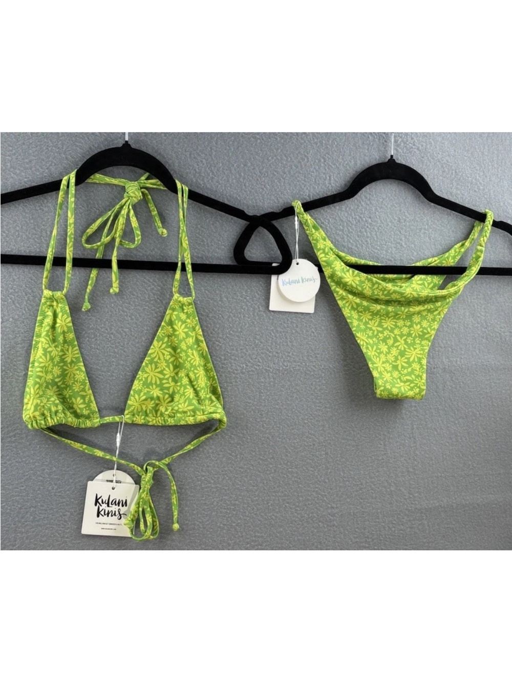 Kulani Kinis Bikinis NWT Green Yellow Braided Cheeky Banana Cabana Large